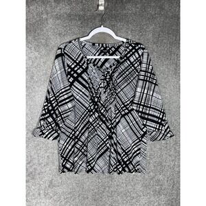 Cocomo Semi Sheer Top Womens Size 1X Black White Abstract Stretch Scoop‎ Neck